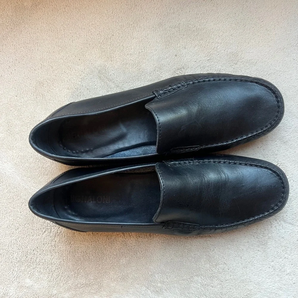Pugnaloni Men 9-9.5‎ EU 42 Black Leather Loafers Classic Slip On Shoes Italy